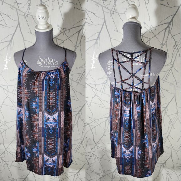 Sun & Shadow Aztec Printed Strappy Mini Dress - Picture 1 of 4